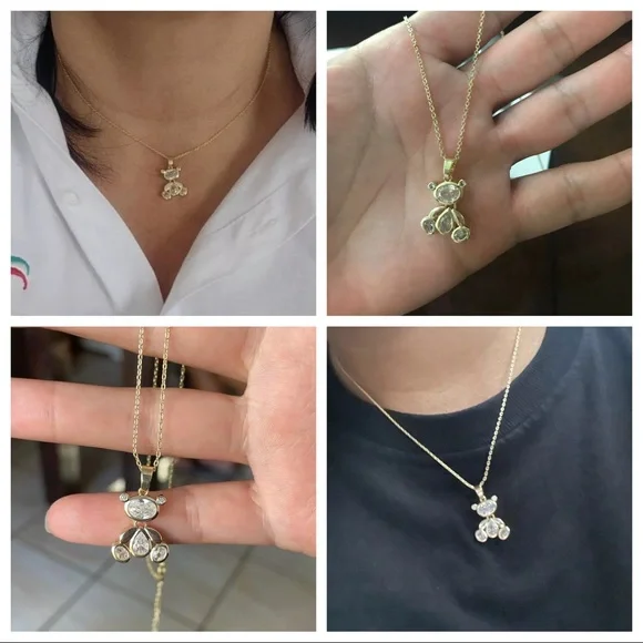 Champagne Gold Crystal movable Bear necklace pendant - Picture 7 of 7